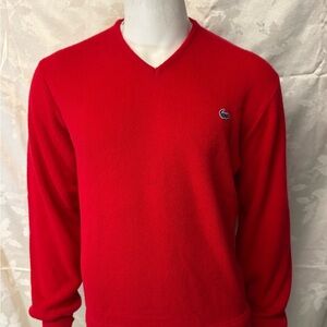 Vintage Lacoste Men's Red V-Neck Sweater